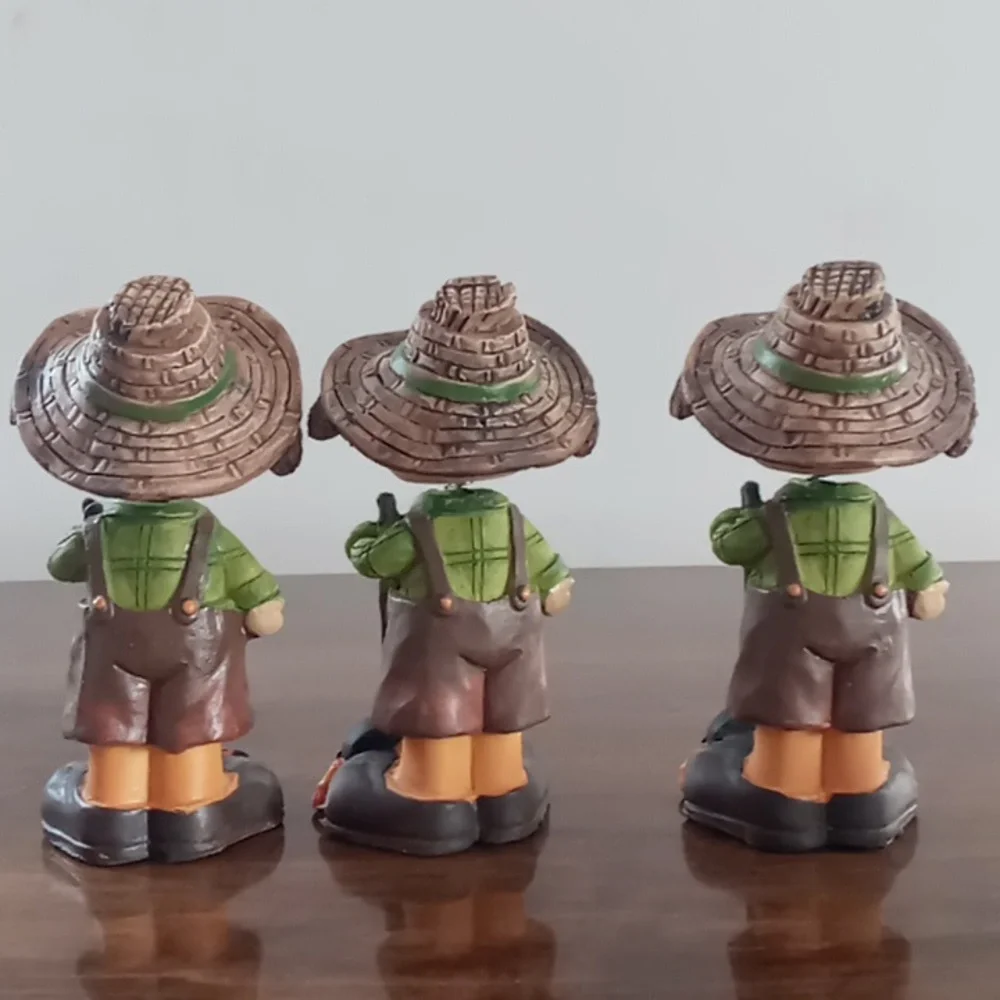 Set of 5 Ceramic Scarecrow Bobble Head Figures
